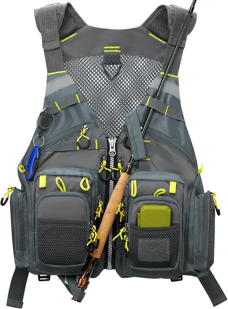 Gonex Fly Fishing Vest for Men Women, Comfortable Adjustable Fishing Vest with Multi-Pockets Reflective Stripes - Image 1